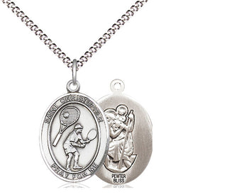 Pewter Saint Christopher Tennis Medal Religious Jewelry