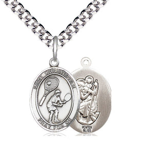 Pewter Saint Christopher Tennis Medal Religious Jewelry