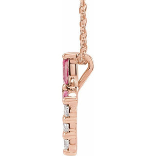 14K Rose Natural Pink Tourmaline & 1/10 CTW Natural Diamond Cross 16-18" Necklace