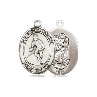 Sterling Silver Saint Christopher Wrestling Medal Religious Jewelry