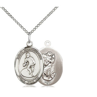 Sterling Silver Saint Christopher Wrestling Medal Religious Jewelry