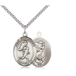 Pewter Saint Christopher Track&Field Medal Religious Jewelry