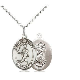 Sterling Silver Saint Christopher Track&Field Medal Religious Jewelry