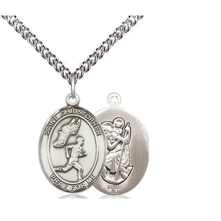 Sterling Silver Saint Christopher Track&Field Medal Religious Jewelry