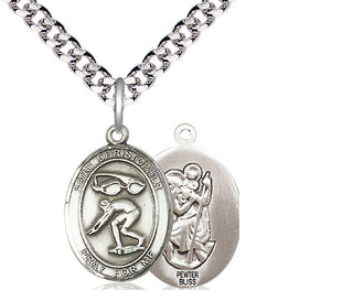 Pewter Saint Christopher Swimming Medal Religious Jewelry