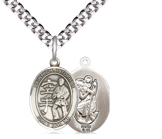 Pewter Saint Christopher Karate Medal Religious Jewelry