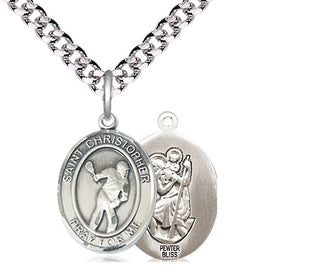Pewter Saint Christopher Lacrosse Medal Religious Jewelry