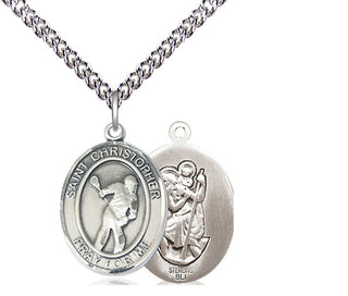 Sterling Silver Saint Christopher Lacrosse Medal Religious Jewelry