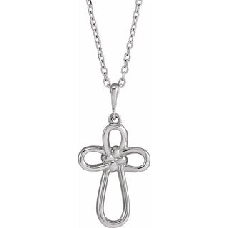 14K White Knotted Cross 16-18" Necklace