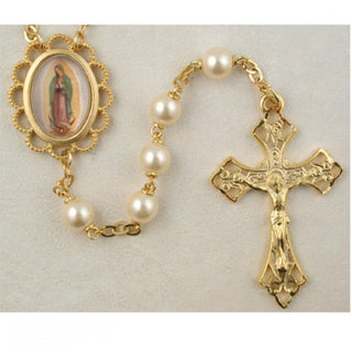 Gold-plated 7MM Pearl Our Lady of Guadalupe Rosary