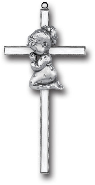 7"Praying Baby Girl On 8" White