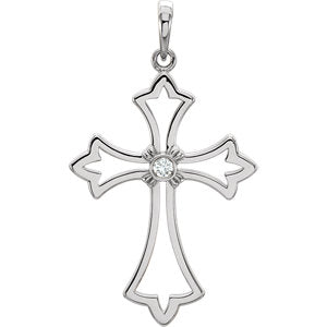 14K White .03CTW Diamond Cross Pendant
