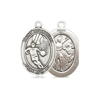 Sterling Silver Saint Sebastian Basketball Medal Religious Jewelry