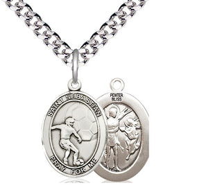 Pewter Saint Sebastian Soccer Medal Religious Jewelry