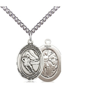 Sterling Silver Saint Sebastian Hockey Medal Religious Jewelry