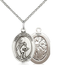 Sterling Silver Saint Sebastian Tennis Medal Religious Jewelry
