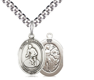 Pewter Saint Sebastian Wrestling Medal Religious Jewelry