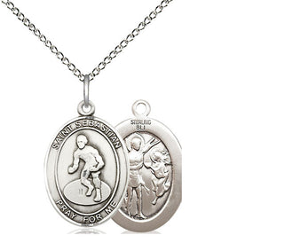 Sterling Silver Saint Sebastian Wrestling Medal Religious Jewelry