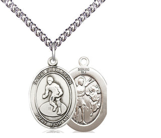 Sterling Silver Saint Sebastian Wrestling Medal Religious Jewelry