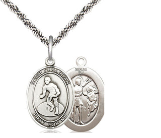 Sterling Silver Saint Sebastian Wrestling Medal Religious Jewelry