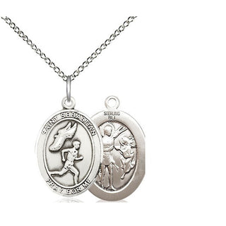 Sterling Silver Saint Sebastian Track and Field Medal Religious Jewelry