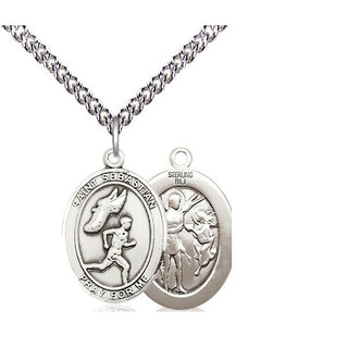 Sterling Silver Saint Sebastian Track and Field Medal Religious Jewelry