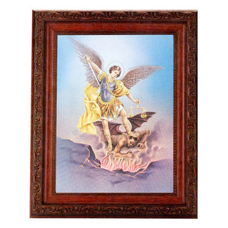 St. Michael 6X8" Print In Wood 8.25X10.25" Ornate Frame