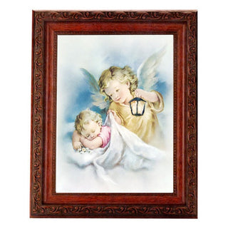 Guardian Angels With Lantern In 8.25X10.25" Ornate Wood Frame