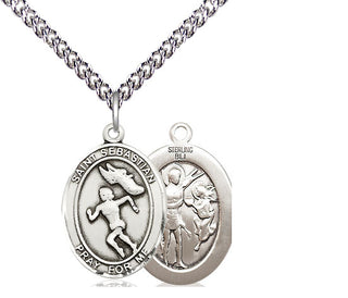Sterling Silver Saint Sebastian Track and Field Medal Religious Jewelry