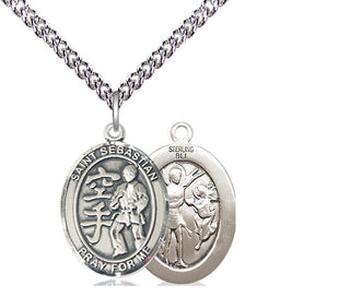 Sterling Silver Saint Sebastian Karate Medal Religious Jewelry