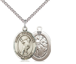 Pewter Saint Sebastian Lacrosse Medal Religious Jewelry