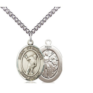 Sterling Silver Saint Sebastian Lacrosse Medal Religious Jewelry