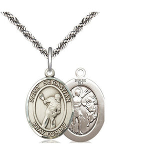 Sterling Silver Saint Sebastian Lacrosse Medal Religious Jewelry