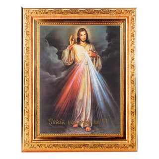 Divine Mercy 6X8"Print Spanish In A 8.25X10.25 Gold Wood Frame