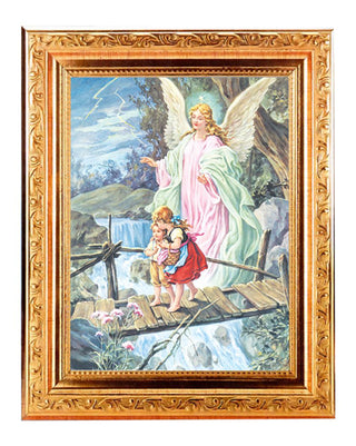 Guardian Angel 6X8" Print In Gold 8.25X10.25" Wood Frame