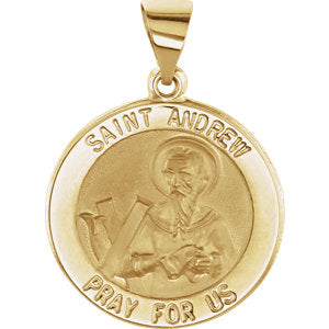 14K Gold 18 MM Round Hollow St. Andrew Medal