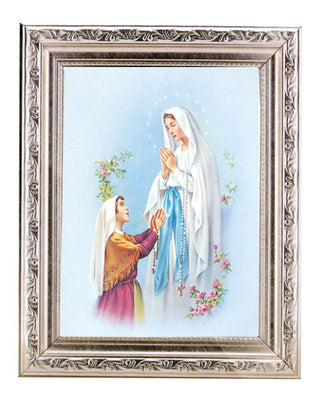 O.L.Of Lourdes Print In 6X8 Ornate Silver Wood Frame