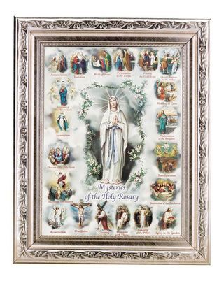 Mysteries Of The Rosary Print 8.25X10.25"Silver Wd Frame