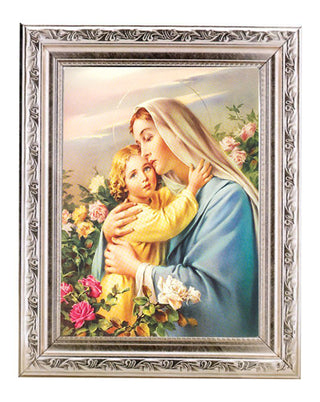 Madonna and Child 6.8" Print In 8.25X10.25" Silver Wd Frame