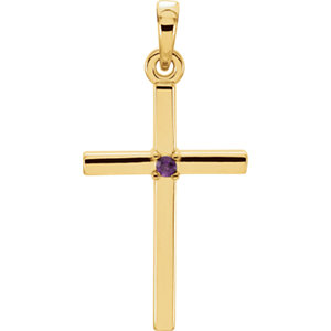 14K Gold 22.65x11.4 MM Amethyst Cross Pendant