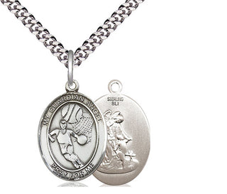 Sterling Silver Guardian Angel Basketball Medal Religious Jewelry