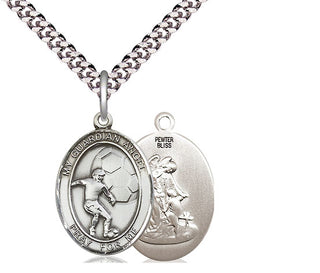 Pewter Guardian Angel Soccer Medal Religious Jewelry