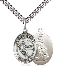 Sterling Silver Guardian Angel Hockey Medal Religious Jewelry