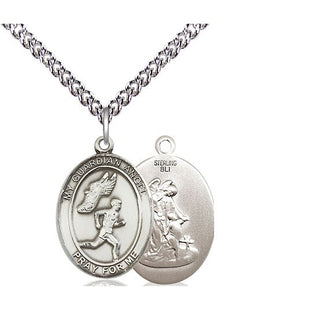 Sterling Silver Guardian Angel Track&Field-Men Medal Religious Jewelry