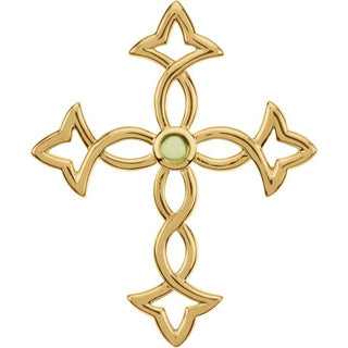 14K Yellow Natural Peridot Cross Pendant