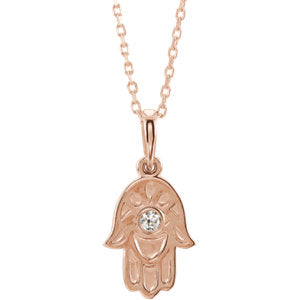 14K Rose .03 CTW Diamond Hamsa 16-18" Necklace