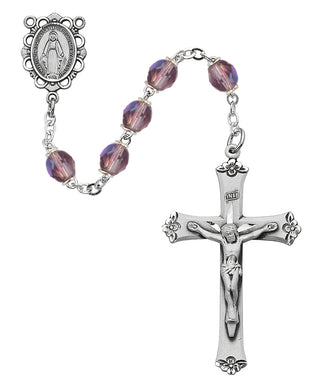 Light Lavender Glass June Rosary Boxed
