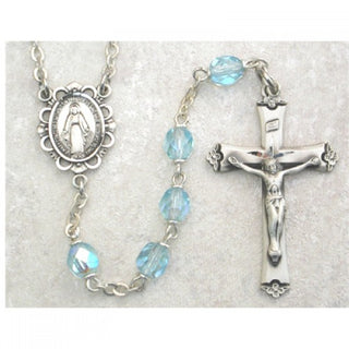 Sterling Silver 6MM Aqua and March Rosary