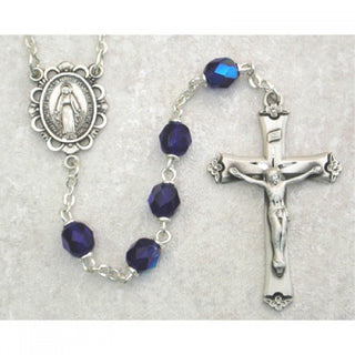 Sterling Silver 6MM Blue and September Rosary