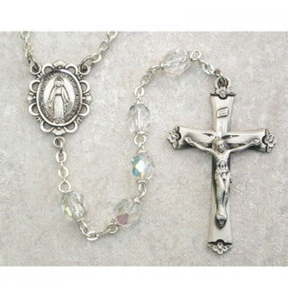 Sterling Silver 6MM Crystal and April Rosary